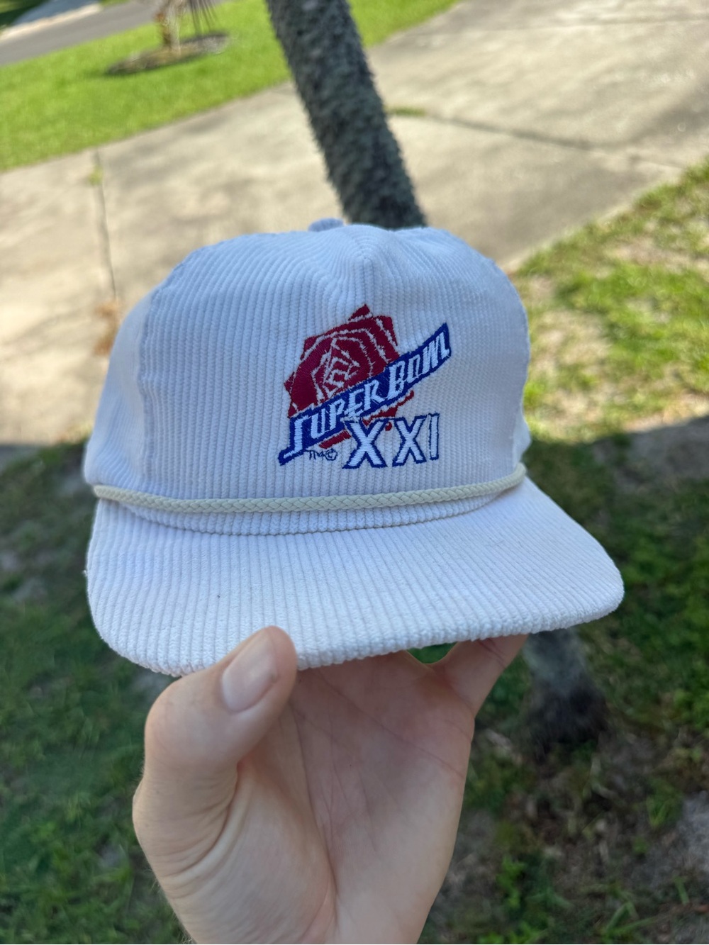 vintage 1987 super bowl 21 broncos / giants corduroy hat